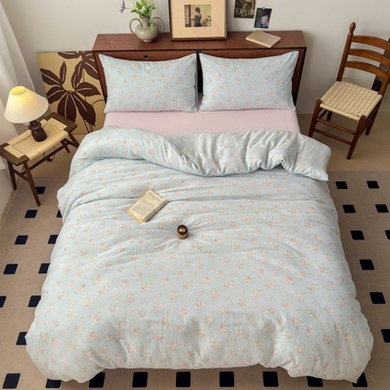 典曼家纺 2025新款双层纱小清新印花四件套-床拍 浅兮