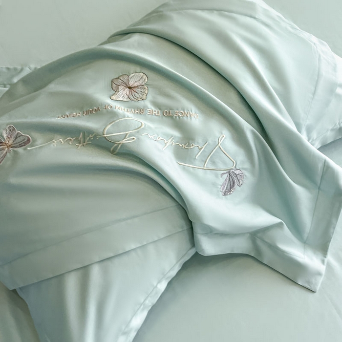 91家纺网 家纺一手货源 找家纺 欧乐蒂 2025新款A类亲肤棉刺绣四件套-蝶舞 蝶舞-茶绿