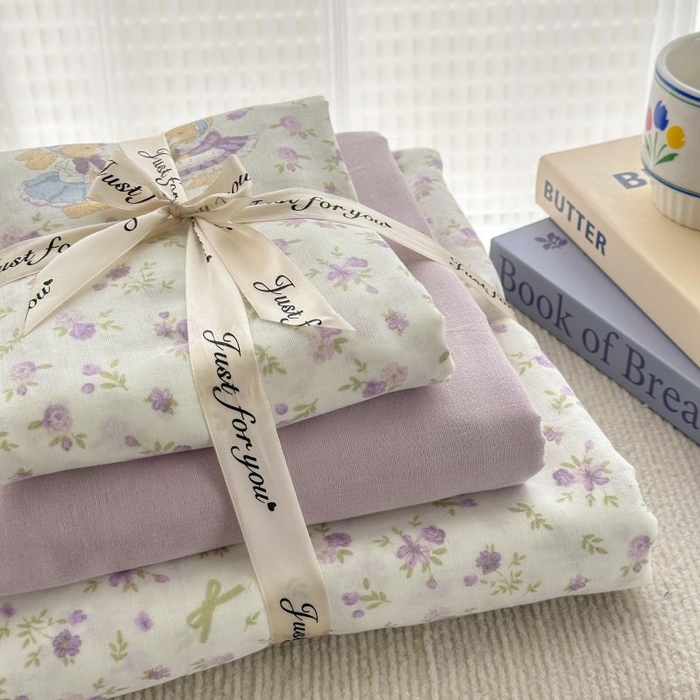 91家纺网 家纺一手货源 找家纺 2025新款双层纱印花卡通四件套-叠拍 花语兔