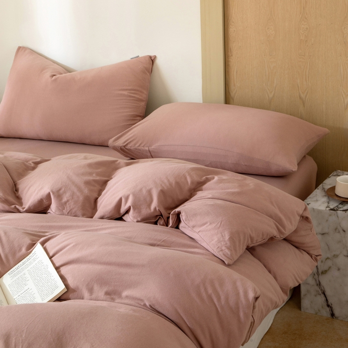 91家纺网 家纺一手货源 找家纺 梦可莱家居 2025春夏新品全棉针织棉纯色系列 树莓粉