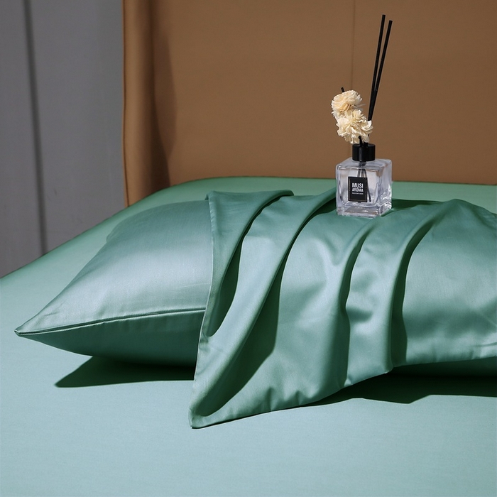 91家纺网 家纺一手货源 找家纺 晶缦家纺 2025新款全棉纯棉50支双股贡缎长绒棉纯色单品枕套 绮芸-橄榄绿 