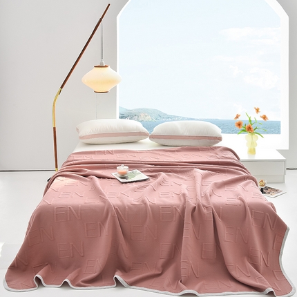 米奈家居 2025全棉针织棉提花多功能盖毯 豆沙粉EN