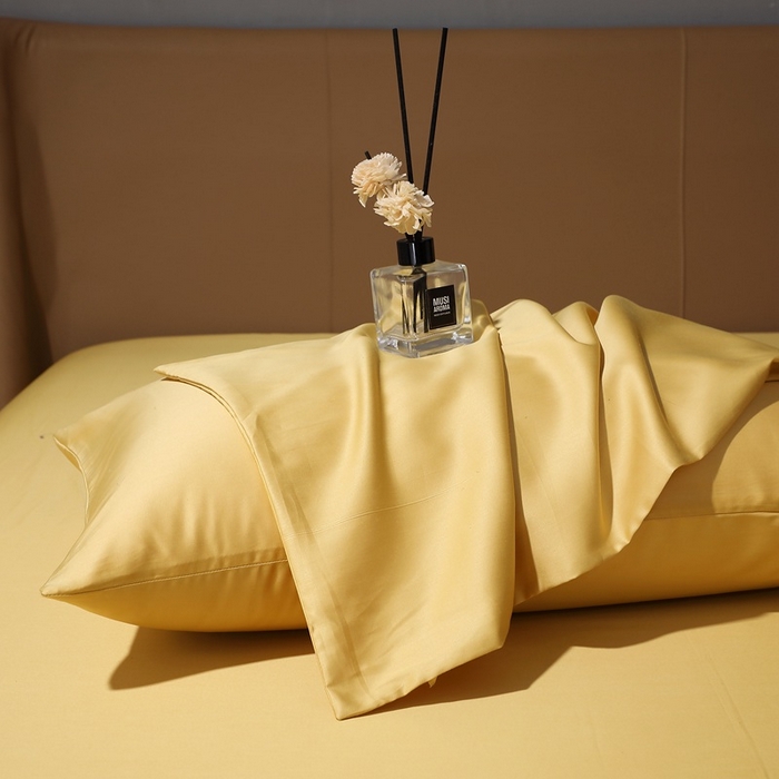 91家纺网 家纺一手货源 找家纺 晶缦家纺 2025新款全棉纯棉50支双股贡缎长绒棉纯色单品枕套 绮芸-玉米黄