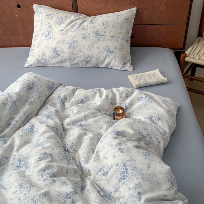 91家纺网 家纺一手货源 找家纺 典曼家纺 2025新款双层纱小清新印花四件套-床拍 浮绘花影