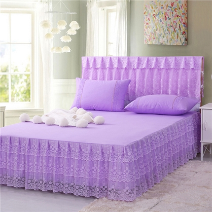 91家纺网 家纺一手货源 找家纺 情恒家纺 2025新款蕾丝床裙三件套系列-春暖花开 春暖花开-紫色