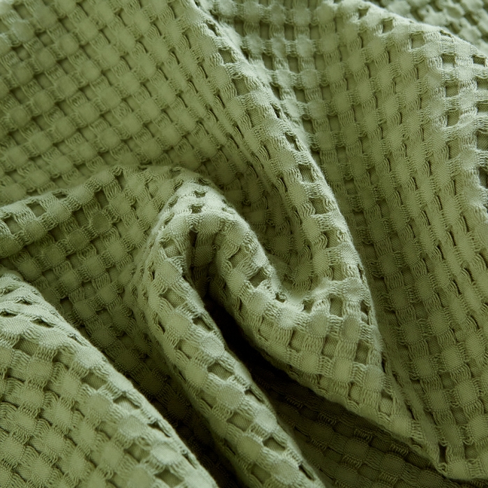 91家纺网 家纺一手货源 找家纺 朴尔家纺-毛巾被 2025新款全棉纱布华夫格素色枕巾系列 华夫格纹枕巾-抹茶