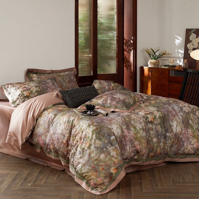 91家纺网 家纺一手货源 找家纺 由丽家纺 2025新款数码印花四件套 花姗月-粉