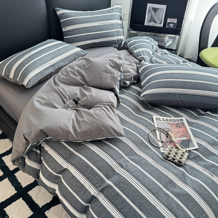 91家纺网 家纺一手货源 找家纺 简宜家居（朝初家纺） 2025新款40支全棉提花四件套（简川-星辰系列） 简川-素灰