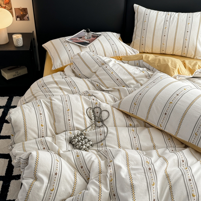 91家纺网 家纺一手货源 找家纺 简宜家居（朝初家纺） 2025新款40支全棉提花四件套（简川-星辰系列） 星辰-暖黄