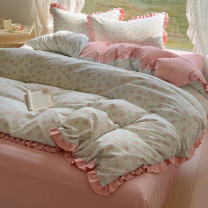 91家纺网 家纺一手货源 找家纺 欧尚 2025新款针织棉双层纱四件套 浪漫花开