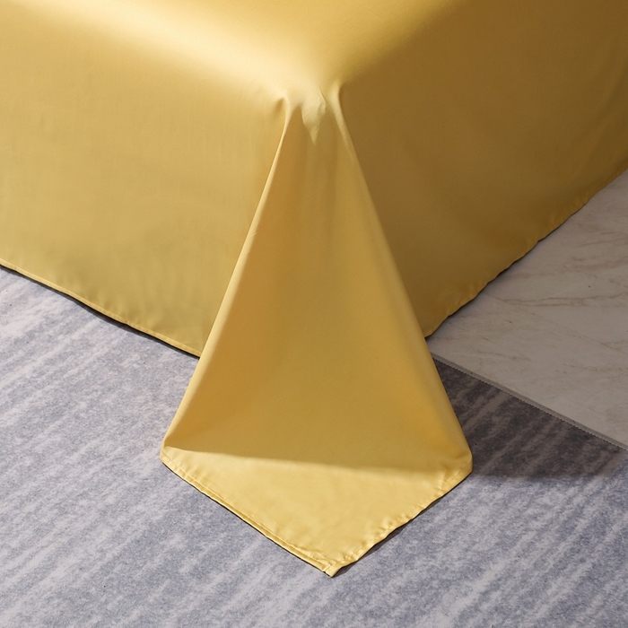 91家纺网 家纺一手货源 找家纺 晶缦家纺 2025新款全棉纯棉50支双股贡缎长绒棉纯色单品床单 绮芸-玉米黄