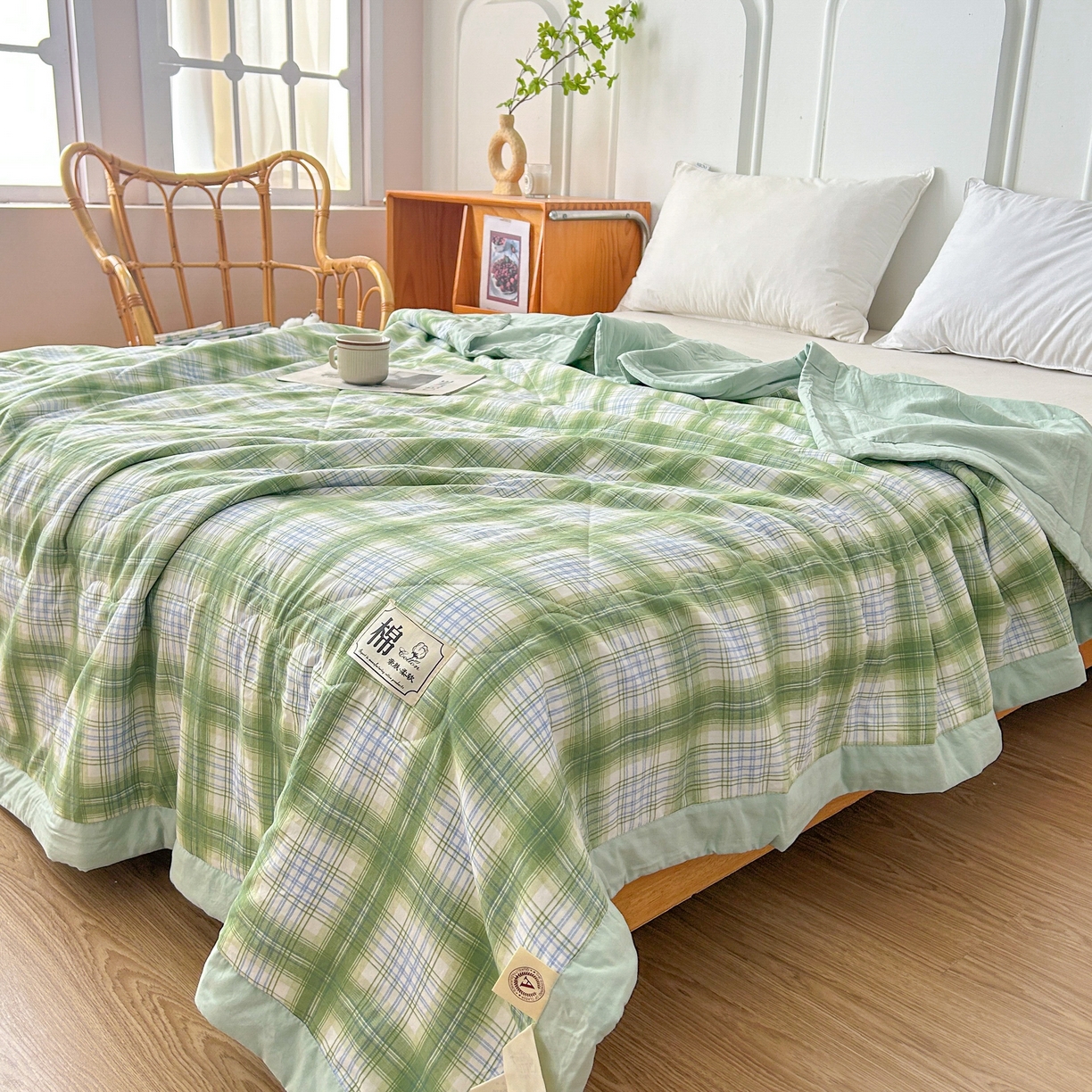 91家纺网 家纺一手货源 找家纺 佰丝居 2025新款A类水洗棉夏被100%新疆棉花被空调被夏凉被 雅致绿