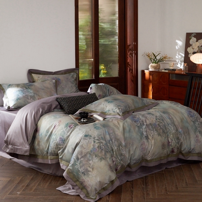 91家纺网 家纺一手货源 找家纺 由丽家纺 2025新款数码印花四件套 素芳-紫