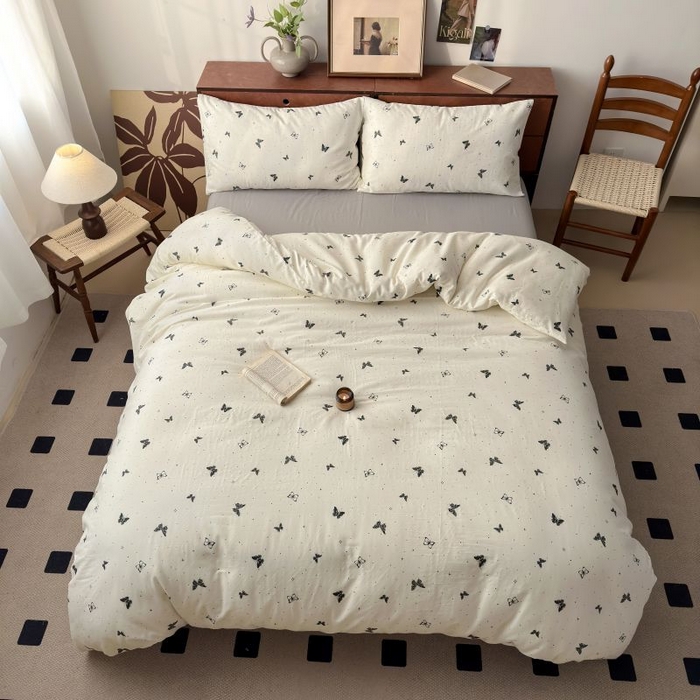 91家纺网 家纺一手货源 找家纺 典曼家纺 2025新款双层纱小清新印花四件套-床拍 蝶梦