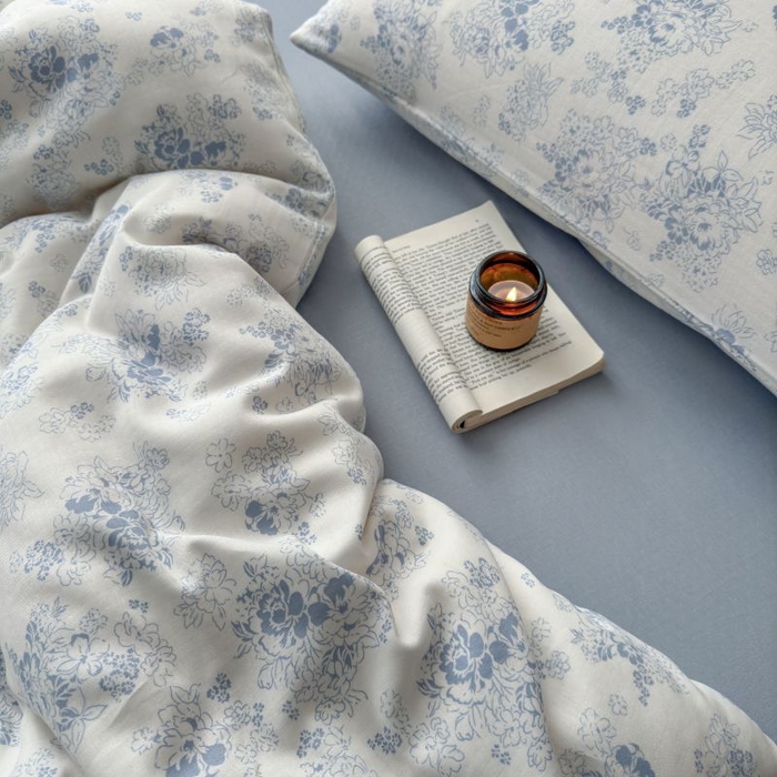 91家纺网 家纺一手货源 找家纺 典曼家纺 2025新款双层纱小清新印花四件套-床拍 浮绘花影