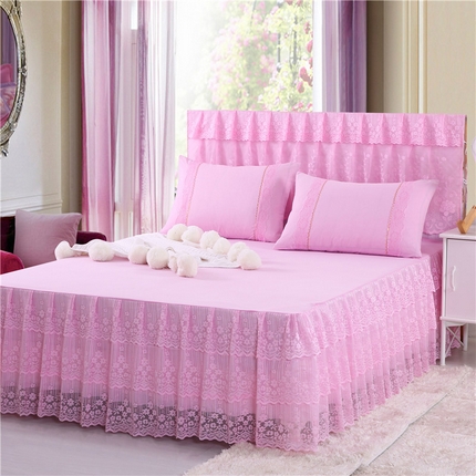 91家纺网 家纺一手货源 找家纺 情恒家纺 2025新款蕾丝床裙三件套系列-春暖花开 春暖花开-粉色