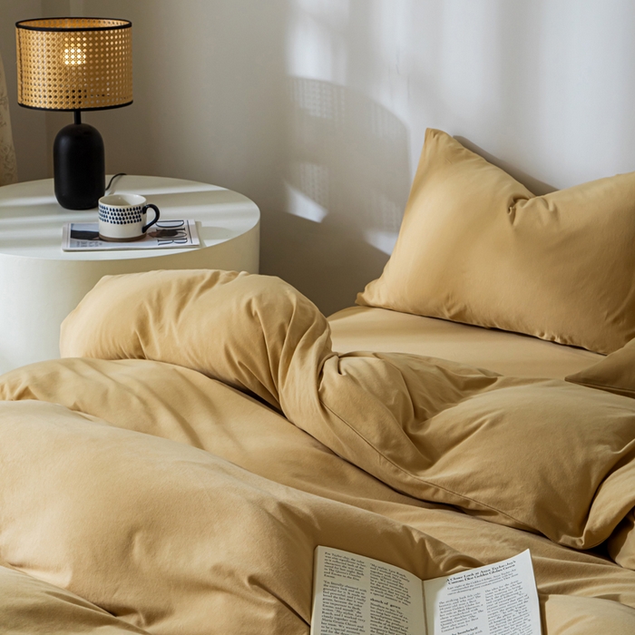 91家纺网 家纺一手货源 找家纺 梦可莱家居 2025春夏新品全棉针织棉纯色系列 小麦黄