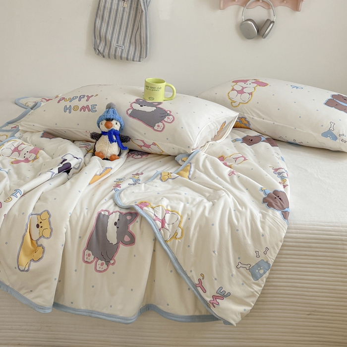 91家纺网 家纺一手货源 找家纺 桃子家居  2025新款A类高品质牛奶针织棉软糯大豆夏被 针织棉-欢乐颂