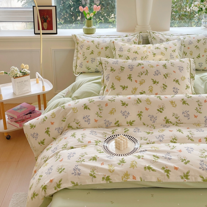 91家纺网 家纺一手货源 找家纺 铭博家纺 2025新款直播爆款100%全棉吊边一字绣工艺款13070印花全棉四件套 芳草记忆