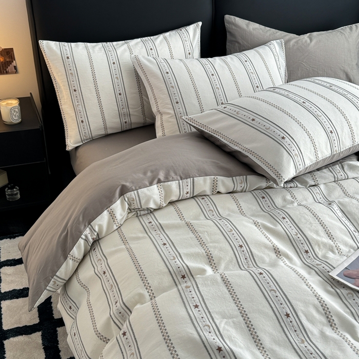 91家纺网 家纺一手货源 找家纺 简宜家居（朝初家纺） 2025新款40支全棉提花四件套（简川-星辰系列） 星辰-雅灰