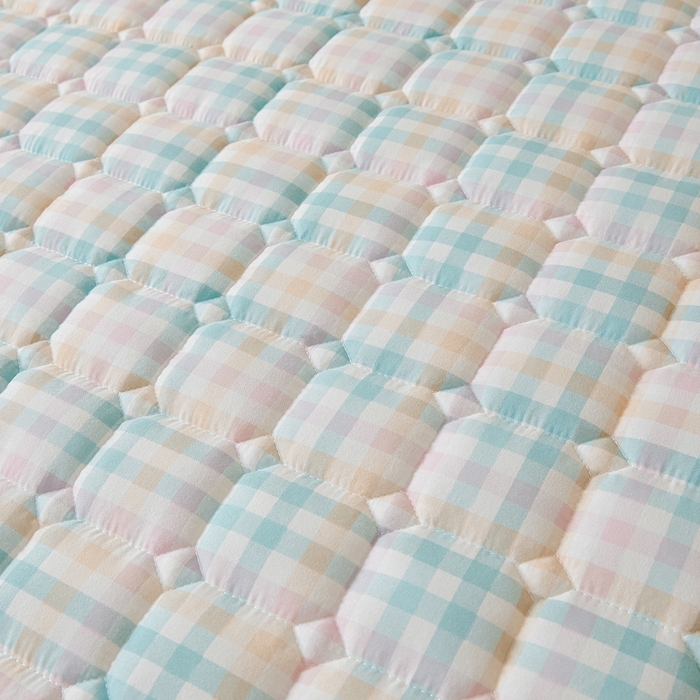 91家纺网 家纺一手货源 找家纺 恋绒家纺 2025新款无印风床褥床护垫宿舍床垫亲肤水洗棉软床垫 粉蓝格