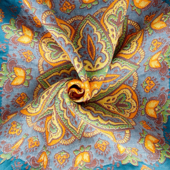 91家纺网 家纺一手货源 找家纺 朴尔家纺-毛巾被 2025新款全棉四层纱布色织提花宽边时尚枕巾 复古花园-蓝