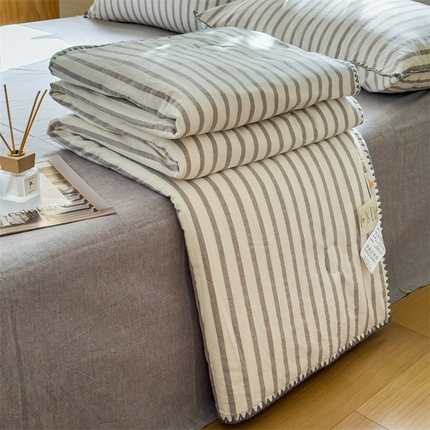 91家纺网 家纺一手货源 找家纺 被窝 2025新款全棉色织水洗棉夏被贝壳边大豆夏被空调被全棉夏凉被 野原-灰