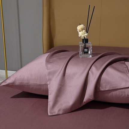 晶缦家纺 2025新款全棉纯棉50支双股贡缎长绒棉纯色单品枕套 绮芸-帛咖色