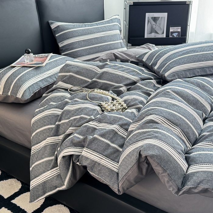 91家纺网 家纺一手货源 找家纺 简宜家居（朝初家纺） 2025新款40支全棉提花四件套（简川-星辰系列） 简川-素灰