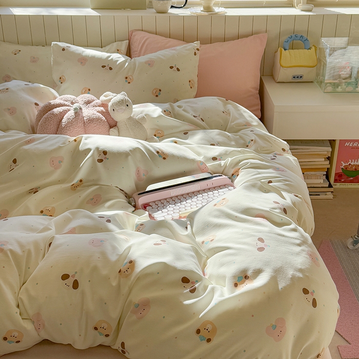 91家纺网 家纺一手货源 找家纺 繁花家居 2025新款软乎乎时尚印花水洗棉四件套 动物大头贴