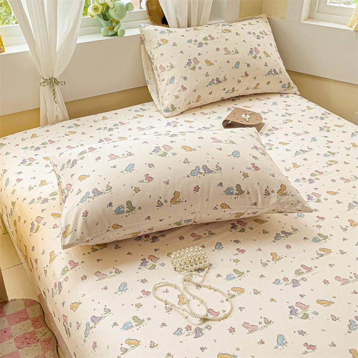 91家纺网 家纺一手货源 找家纺 名兮家居 2025新款全棉双层纱床笠 双层纱-恐龙戏水