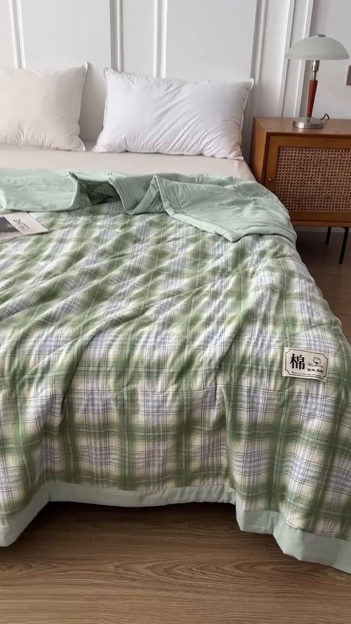 91家纺网 家纺一手货源 找家纺 佰丝居 2025新款A类水洗棉夏被100%新疆棉花被空调被夏凉被 雅致绿