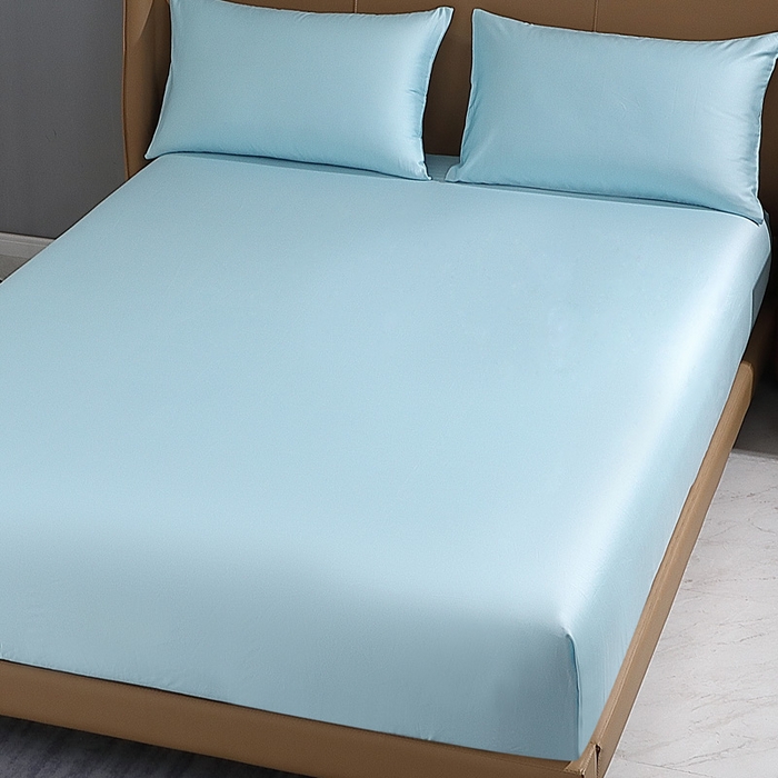 91家纺网 家纺一手货源 找家纺 晶缦家纺 2025新款全棉纯棉50支双股贡缎长绒棉纯色单品床笠 绮芸-浅天蓝