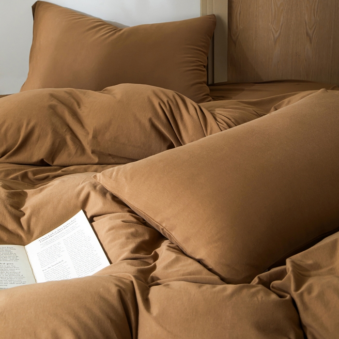 91家纺网 家纺一手货源 找家纺 梦可莱家居 2025春夏新品全棉针织棉纯色系列 栗子棕