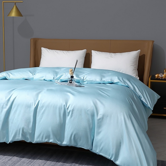 91家纺网 家纺一手货源 找家纺 晶缦家纺 2025新款全棉纯棉50支双股贡缎长绒棉纯色单品被套 绮芸-浅天蓝 