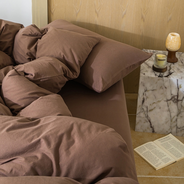 91家纺网 家纺一手货源 找家纺 梦可莱家居 2025春夏新品全棉针织棉纯色系列 摩卡棕