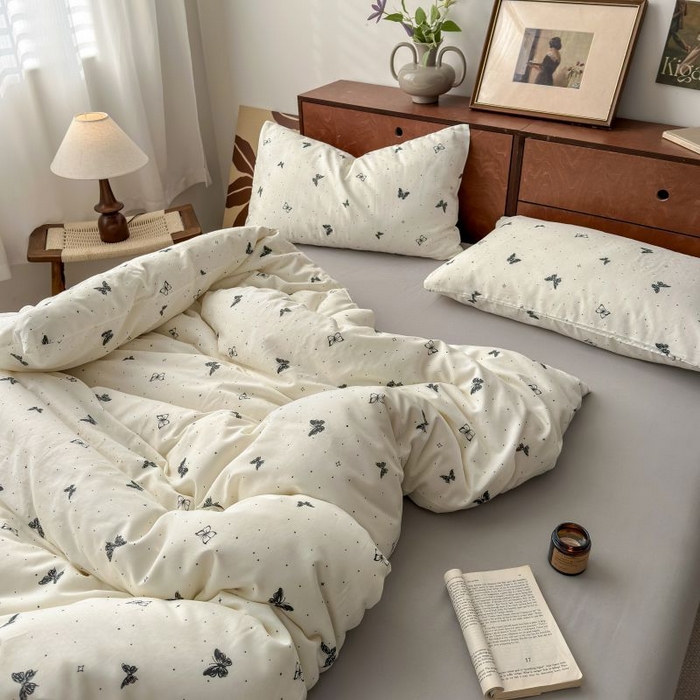 91家纺网 家纺一手货源 找家纺 典曼家纺 2025新款双层纱小清新印花四件套-床拍 蝶梦