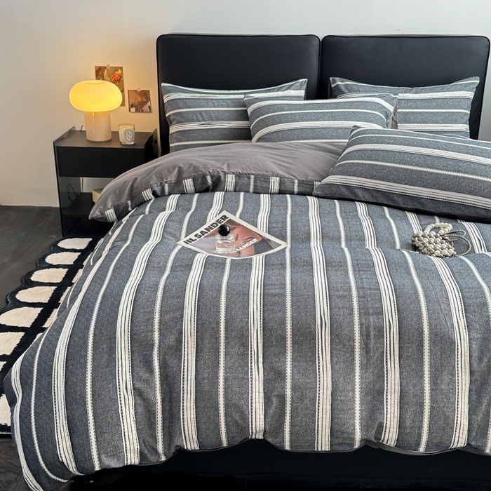 91家纺网 家纺一手货源 找家纺 简宜家居（朝初家纺） 2025新款40支全棉提花四件套（简川-星辰系列） 简川-素灰