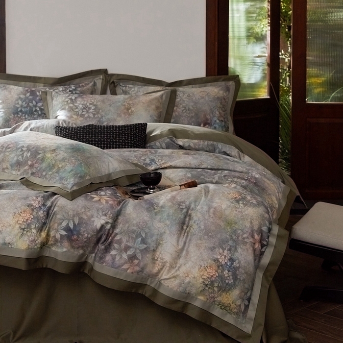 91家纺网 家纺一手货源 找家纺 由丽家纺 2025新款数码印花四件套 慕香-绿