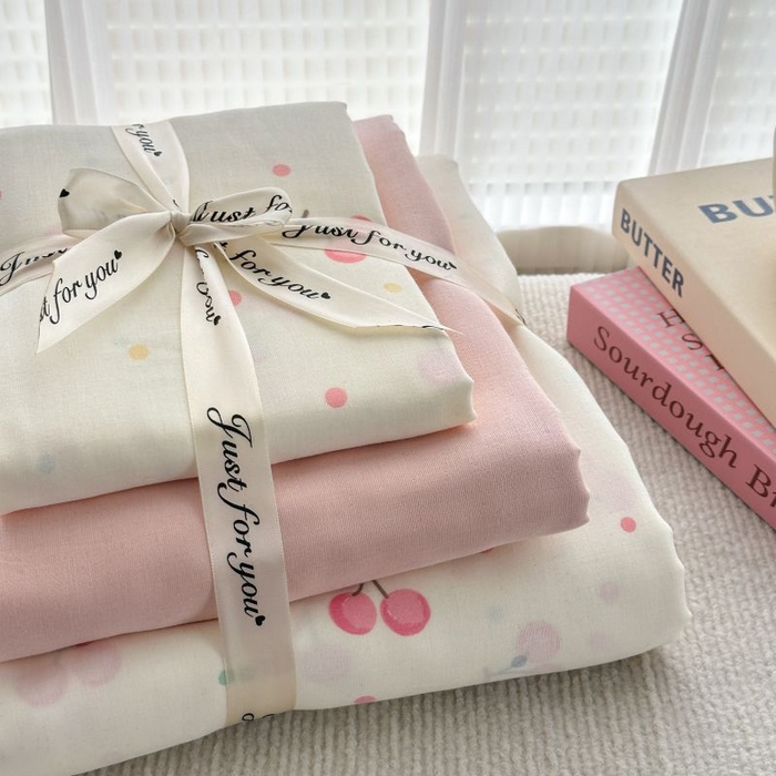 91家纺网 家纺一手货源 找家纺 2025新款双层纱印花卡通四件套-叠拍 樱桃果