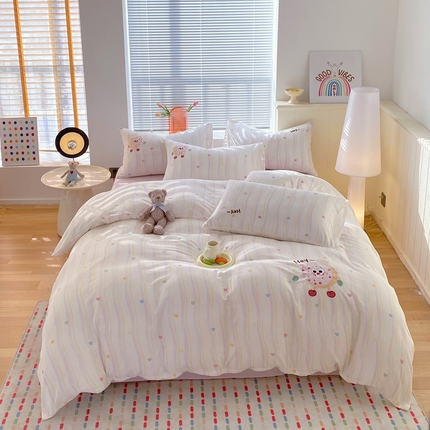 于果 2025款全棉双层纱印加绣四件套 甜甜圈-粉