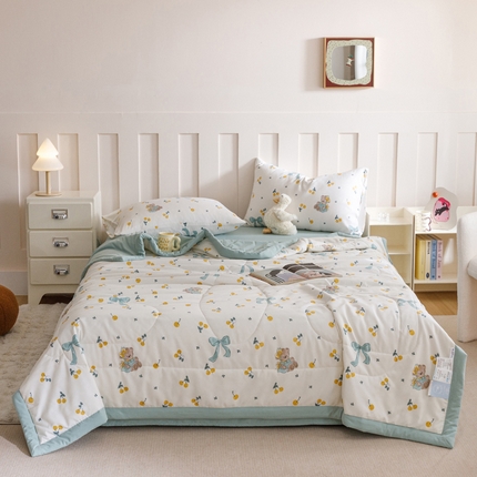 91家纺网 家纺一手货源 找家纺 （总）一加一2025新款水洗棉麻印花大豆夏被 四件套