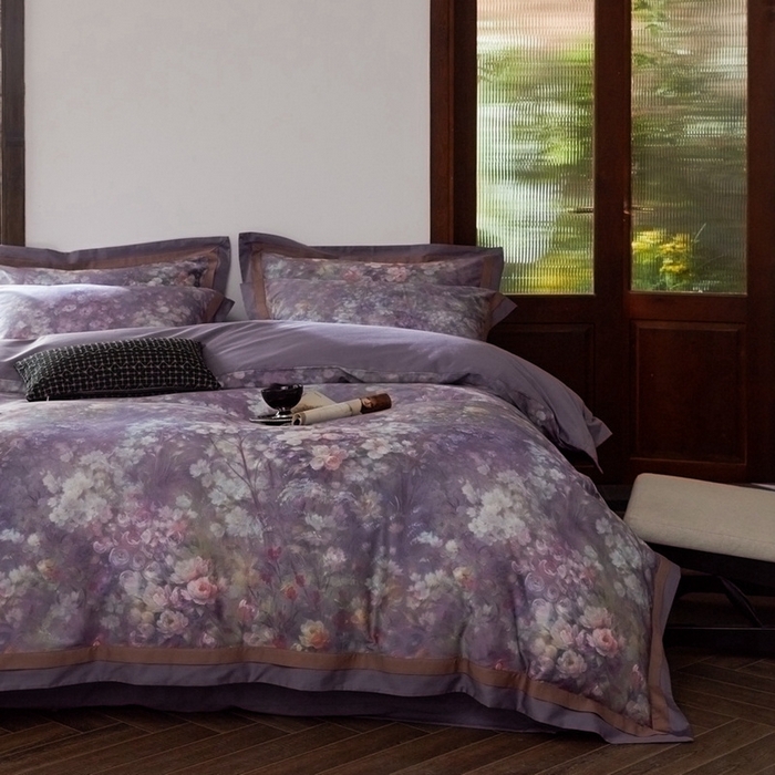 91家纺网 家纺一手货源 找家纺 由丽家纺 2025新款数码印花四件套 花姗月-紫