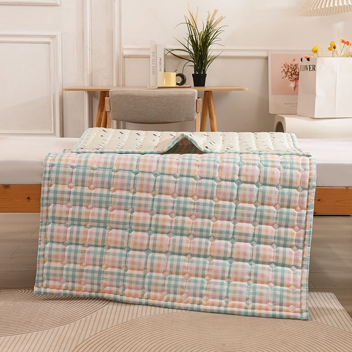 91家纺网 家纺一手货源 找家纺 恋绒家纺 无印风高低床学生床褥水洗棉宿舍上下铺软床垫 粉蓝格