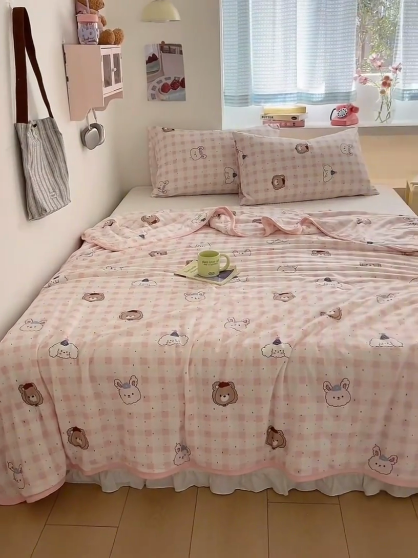 91家纺网 家纺一手货源 找家纺 桃子家居  2025新款A类高品质牛奶针织棉软糯大豆夏被 针织棉-粉格派对