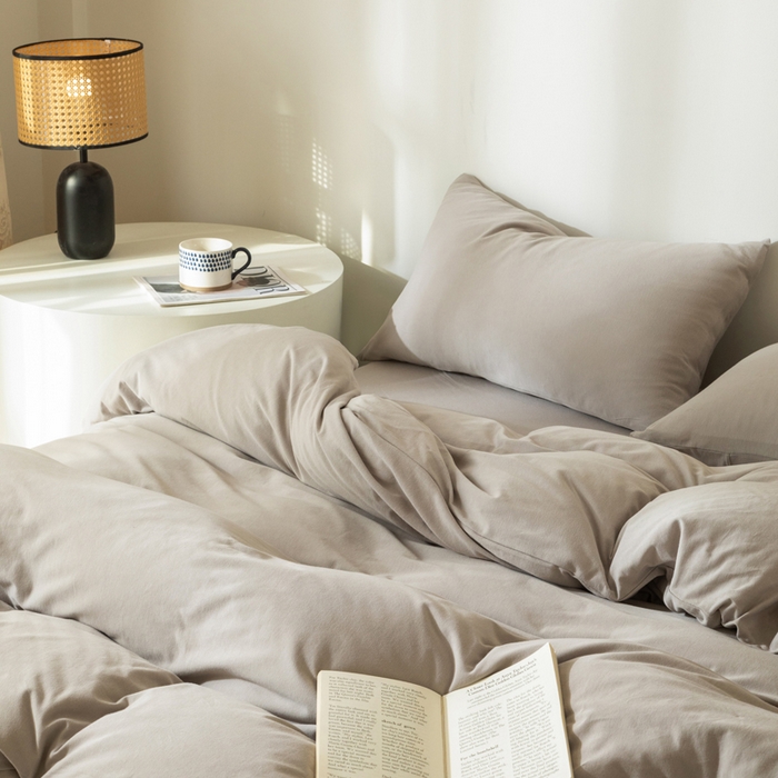 91家纺网 家纺一手货源 找家纺 梦可莱家居 2025春夏新品全棉针织棉纯色系列 米灰