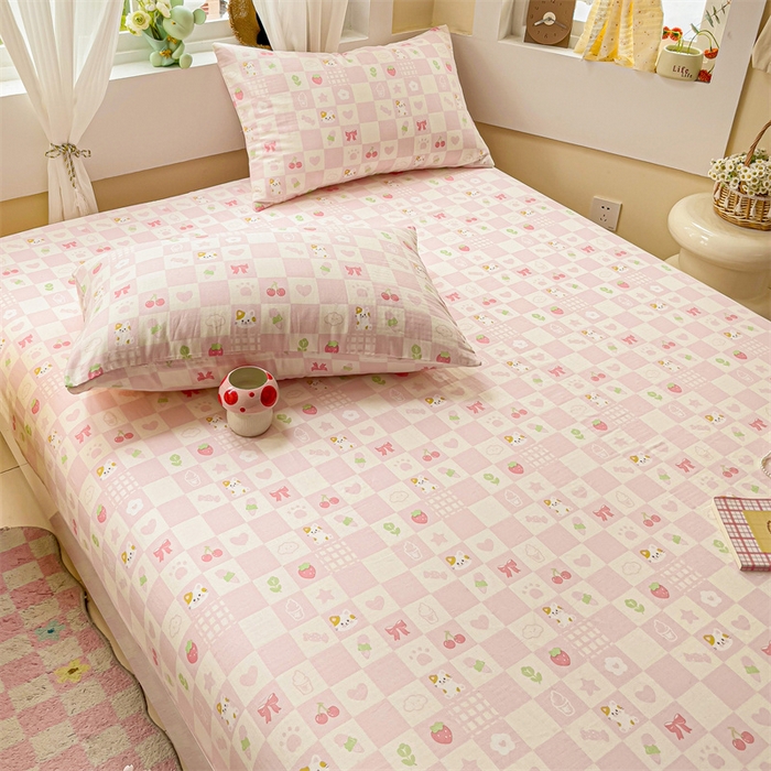 91家纺网 家纺一手货源 找家纺 名兮家居 2025新款全棉双层纱床笠 双层纱-格子喵