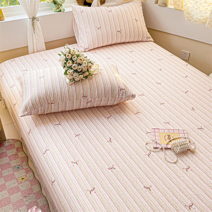 91家纺网 家纺一手货源 找家纺 名兮家居 2025新款全棉双层纱床笠 双层纱-蝴蝶结