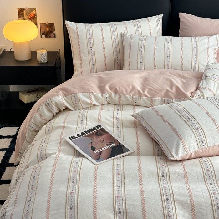 91家纺网 家纺一手货源 找家纺 简宜家居（朝初家纺） 2025新款40支全棉提花四件套（简川-星辰系列） 星辰-樱花粉