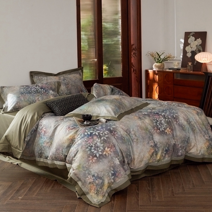 91家纺网 家纺一手货源 找家纺 由丽家纺 2025新款数码印花四件套 慕香-绿